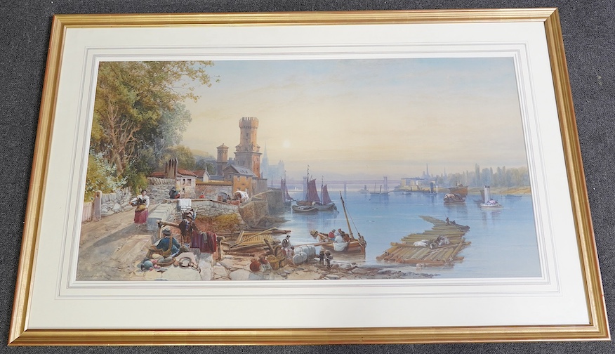 James Burrell Smith (British, 1822-1897), A scene on the Rhein, watercolour, 55 x 106cm